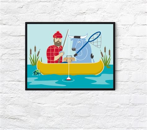 Paul Bunyan And Babe The Blue Ox Fishing 18x 24 Poster Etsy