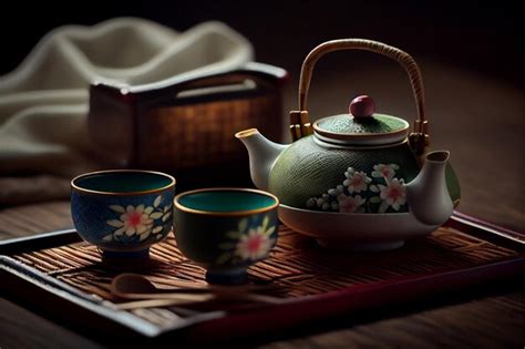 Premium Photo Japanese Tea Hot Teapot And Cupsgenerative Ai