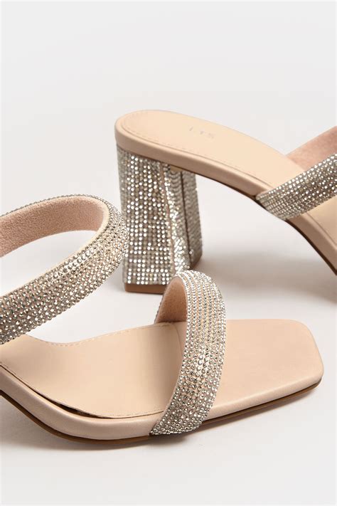 Lts Nude Diamante Block Heel Sandals In Standard Fit Long Tall Sally