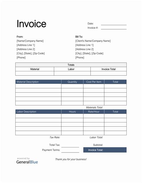 Parts and Labor Invoice in Word (Basic)