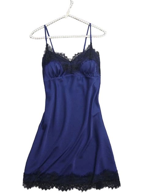 Sexy Womens Spaghetti Strap Sleepwear Gown Lace Lingerie Satin Silk Nightdress Pj Walmart