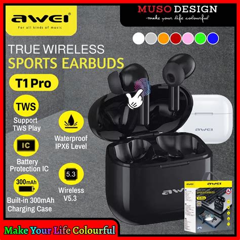 Awei T Pro Gaming Sports Tws Wireless Earphones In Ear Built In