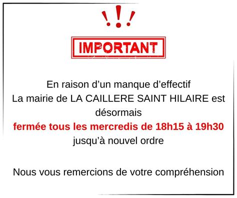 Information importante La Caillère Saint Hilaire