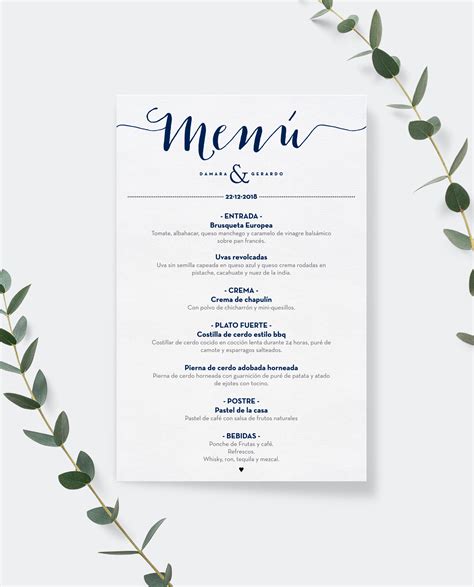 Menú Para Boda Menu Boda Imprimibles Para Boda Invitaciones Para