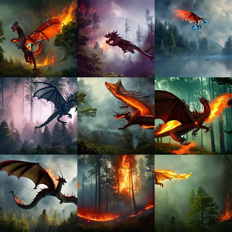 Krea A Fire Breathing Dragon Flying Above A Forest And Burning The