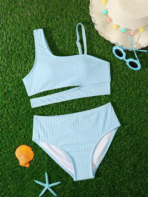 Conjunto De Bikini Asim Trico Con Recortes Para Ni A Preadolescente Para Playa De Verano Moda