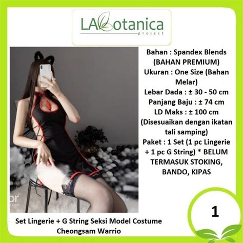 Jual Stok Terbatas Lingerie Set Sexy Baju Dinas Cd Seksi Costume Cheongsam Warrior Warna Hitam