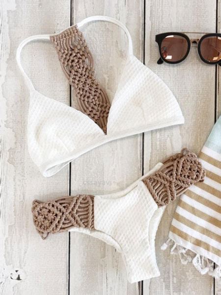 White Sexy Bikini Swimwear Woven Two Piece Bathing Suit For Women Milanoo