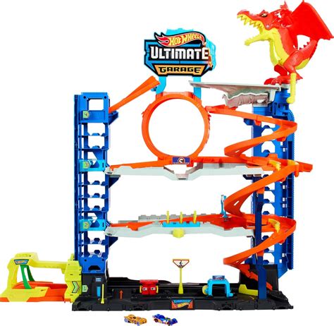 Hot Wheels City Let S Race Netflix Mega Garage Playset Con Quattro Livelli Di Gioco E Drago