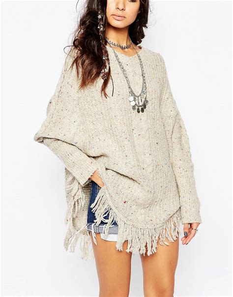 Sunshine Soul Sunshine Soul Boho Oversized Poncho Sweater With V Neck