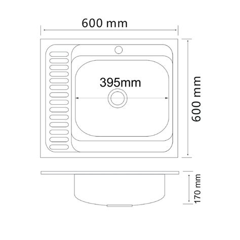 Мойка кухонная накладная, РМС, нержавеющая сталь, 600х600 мм, 0.6 мм ...