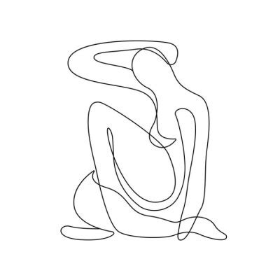 Woman Body Line Art Drawing Nude Woman One Line Illustration Wall Stickers Simple Artwork