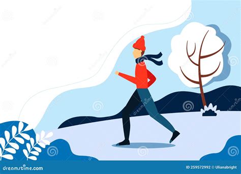 Man Jogging In The Morning In Winter Concept Illustration For Healthy