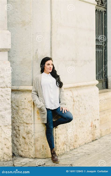 Casual Fashion Portrait On The Street Of A Beautiful Brunette Woman Stock Image Image Of