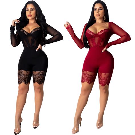 Factory Wholesale Sexy Corset Transparent Spring Women Lingerie Long Sleeve Lace Bodysuit
