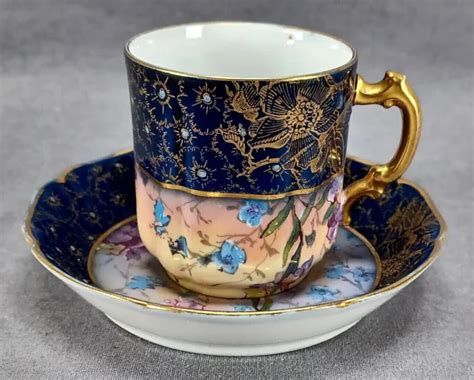 Limoges France Cobalt Blue Gold Porcelain Demitasse Cup Saucer