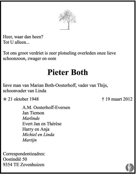 Pieter Both 19 03 2012 Overlijdensbericht En Condoleances Mensenlinqnl