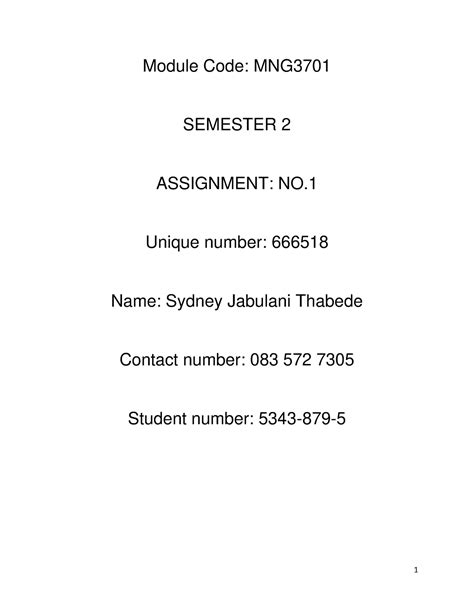 MNG3701 ASS 1 Semester 2 Name Sydney Jabulani Thabede Module Code