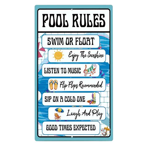 Decorative Swimming Pool Rules Signs, Indoor/Outdoor Aluminum Metals