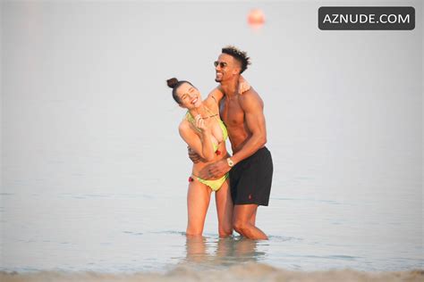 Helen Flanagan Sexy Wearing A Green Bikini Strolling On The Beach In