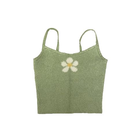 Fuzzy Soft Green Flower Pacsun Cropped Tank Top Depop