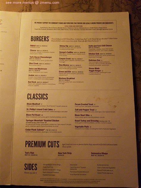Menu At Teds Montana Grill Steakhouse Durham