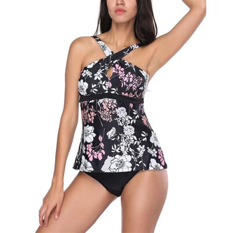 Women S Floral Criss Cross Tankini Top Bikini Swimwear With Briefs Swimsuit Chrysanthemum