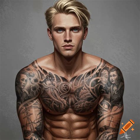 Slightly Muscular Blonde Man With Blue Eyes And Tattoos On Craiyon