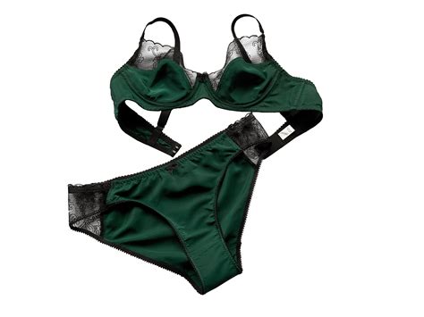 SATIN LINGERIE SET grüne Dessous Set schwarze Spitze Etsy