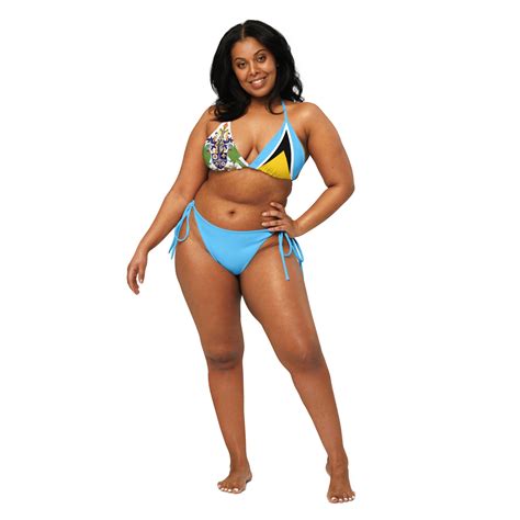 St Lucia String Bikini Coat Of Arms Flag Summer Swimwear Caribbean Bathing Suit Etsy
