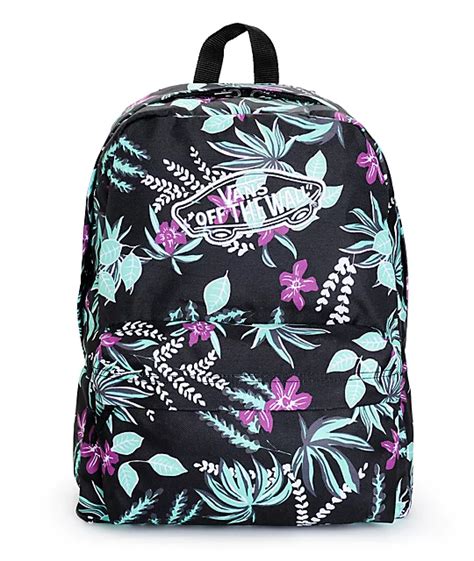 Vans Realm Black Floral Print Backpack Zumiez