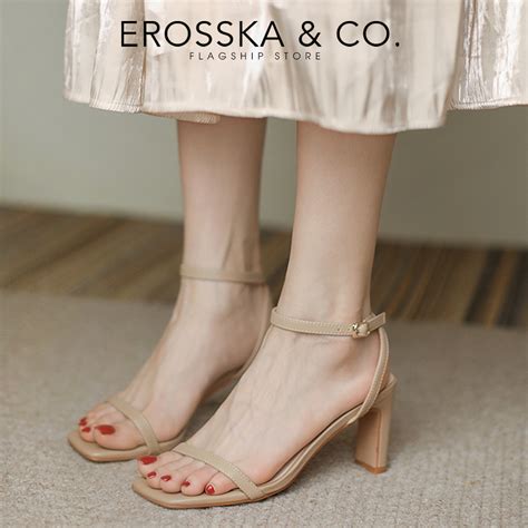 Erosska Elegant Nude Women S Square Toe Strappy High Heel Sandals 8cm High EB044 Shopee