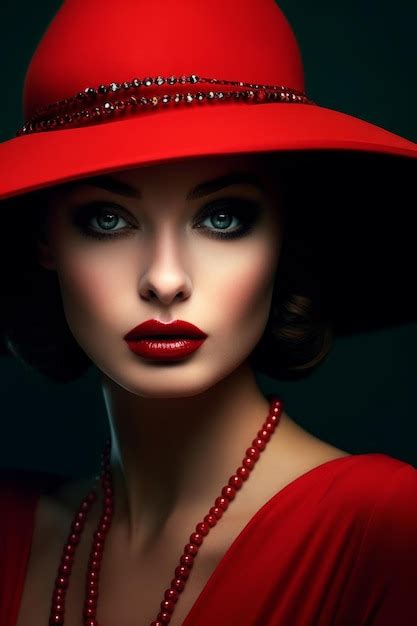 Premium Ai Image A Woman In A Red Hat And Red Dress
