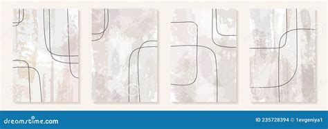 Abstract Art Biege Nude Watercolor Stains With Black Lines And