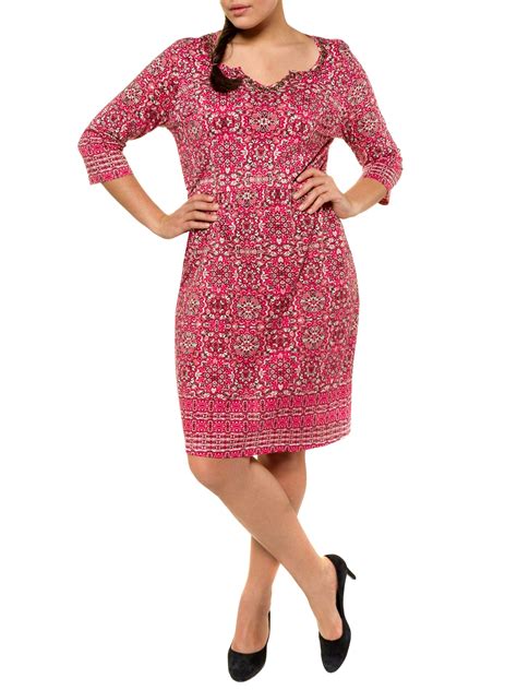 Ulla Popken Plus Ulla Popk3n Pink Multi Border Print Cotton Modal Dress Plus Size 16 18 To