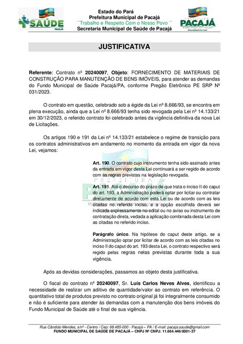 22 JUSTIFICATIVA Aditivo de valor ao Contrato nº 20240097 Ass Prefeitura Municipal de Pacajá