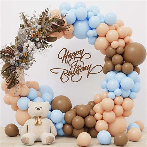 Brown Blue Balloon Garland Arch Kit Boho Brown Nude Blue Balloons For Gender Reveal And Baby