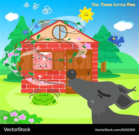 The three little pigs and blowing wolf Royalty Free Vector