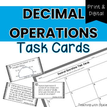 Decimal Operations Task Cards Digital Version By Teaching With Stace