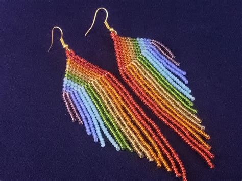 Rainbow Beadwork Earrings Pride Bead Earrings Handmade Earrings