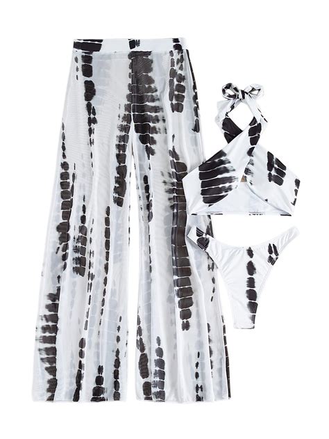 Verdusa Women S Piece Tie Dye Hater Bikini Sets Criss Cross Backless Swimsuit With Cover Up