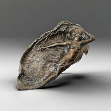 Antique Art Nouveau Nude Lady Woman Figural E P U Relief Design Pewter Tray Trinket Dish