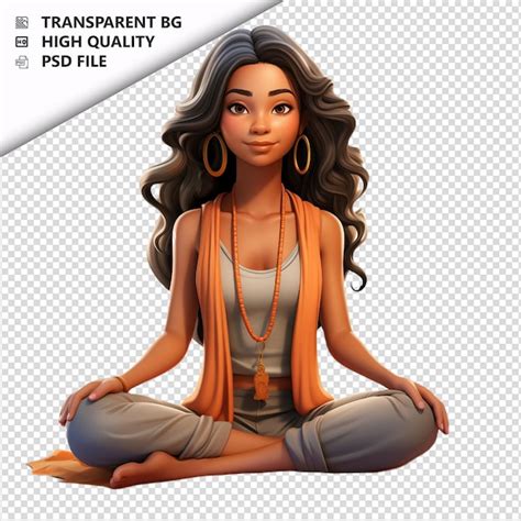 Mulher Latina Meditando Em D Estilo Desenho Animado Fundo Branco Psd Premium