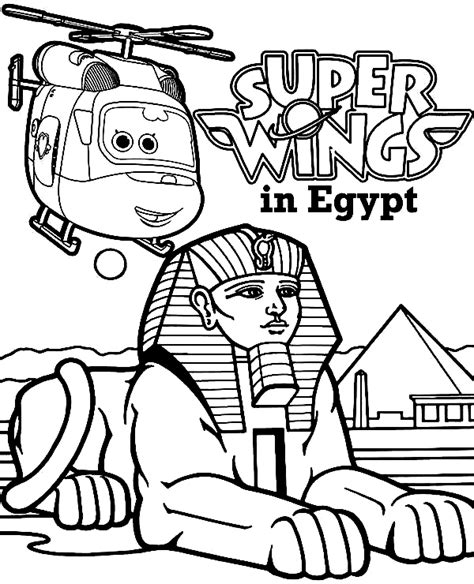 Super Wings Dizzy with Sphinx statue in Egypt Coloring Page - Free Printable Coloring Pages