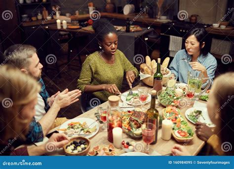 Multi Ethnic Group Of People At Dinner Stock Image Image Of Brunch