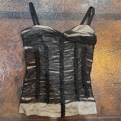 Black And Nude Ruffle Mesh Corset Tank Top Gothic Depop