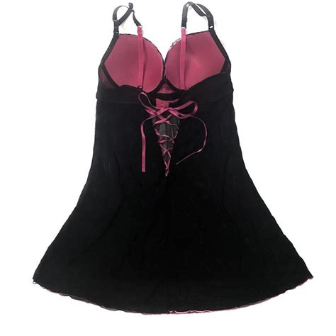 Black And Pink Lace Up Back Babydoll Lingerie Depop