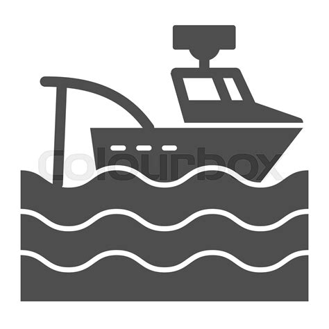 Fishing Vessel Solid Icon Fishing Boat Vector Illustration Isolated On