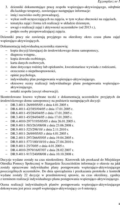 Protokół kontroli kompleksowej przeprowadzonej w Środowiskowym Domu