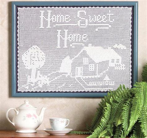 Vintage Filet Crochet Pattern Home Sweet Home Wall Hanging Picture PDF